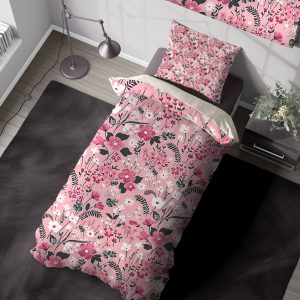 روتختی یک نفره دخترانه طرح گل شکوفه‌های سفید صورتی