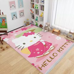 فرش چاپی طرح کیتی با تم و لباس ژاپنی صورتی