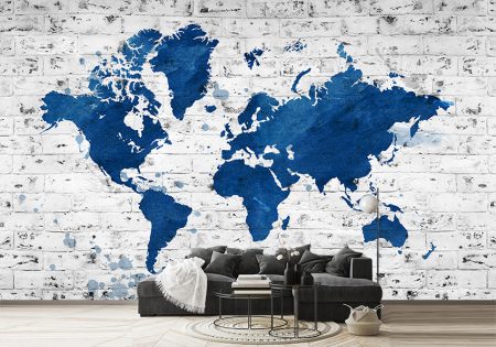 پوستر دیواری طرح نقشه قاره های جهان با بافت آجری