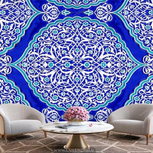 پوستر سه بعدی کاشی فیروزه ای با طرح اسلیمی