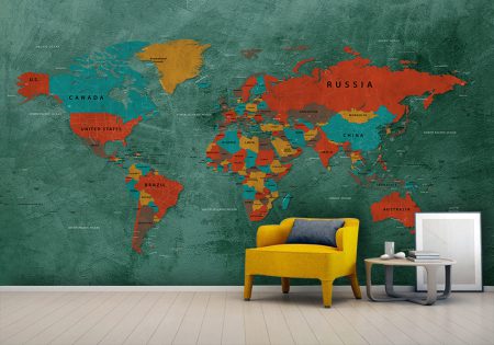 پوستر دیواری سه بعدی اتاق پسر طرح نقشه جهان با رنگبندی خاص