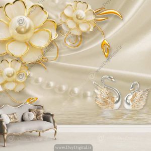 کاغذ دیواری پشت تی وی سه بعدی گل طلایی BA-5105