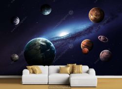 پوستر دیواری سه بعدی کهکشان و سیاره‌ها