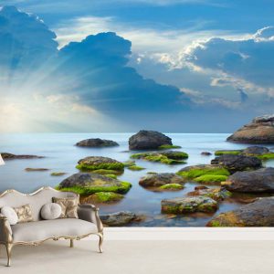 پوستر دیواری سه بعدی طبیعت طرح ساحل سنگی دریا