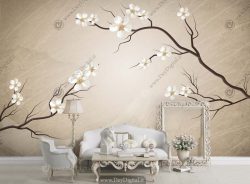 پوستر دیواری طرح شاخه درخت شکوفه سفید