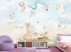پوست دیواری اتاق نوزاد طرح عروسکی خرگوش های بامزه