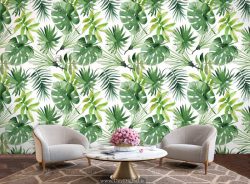 پوستر دیواری طرح برگ هاوایی و برگ انجیری با زمینه سفید