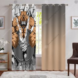 پرده پانچی باشگاه بدنسازی با طرح وزنه شکسته