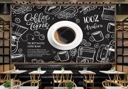 پوستر دیواری طرح فنجان قهوه زمینه مشکی
