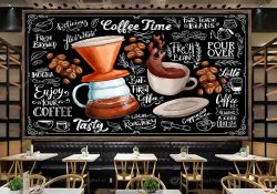 پوستر سه بعدی طرح دانه های قهوه و تایپوگرافی انگلیسی