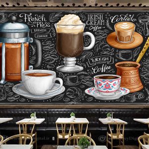 کاغذ دیواری با طرح قهوه جوش و زمینه تیره