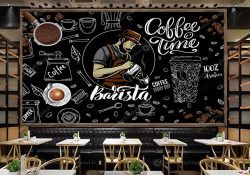 پوستر دیواری برای کافه با طرح باریستا و نقاشی گچی
