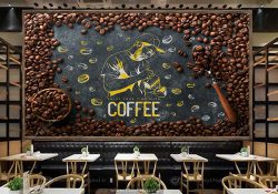 پوستر دیواری با طرح طلایی بارتندر و دانه های قهوه