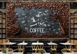 کاغذ دیواری برای قهوه فروشی طرح دانه های قهوه