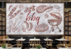 کاغذ دیواری سه بعدی برای رستوران سبک نقاشی