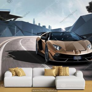 پوستر سه بعدی اتومبیل رنگ طلایی