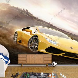 پوستر دیواری ماشین فراری زرد مات