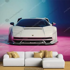 پوستر سه بعدی ماشین خارجی فراری رنگ کرم