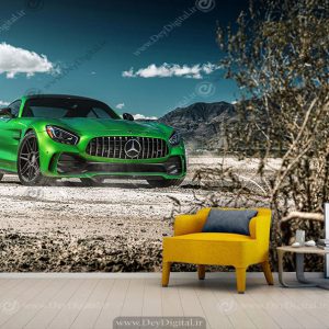 پوستر اتاق پسر نوجوان طرح سه بعدی ماشین بنز سبز