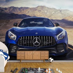 پوستر اتاق پسر طرح سه بعدی ماشین بنز آبی