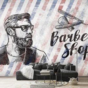 پوستر برای باربر شاپ با زمینه راه راه