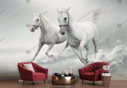 پوستر سه بعدی اسب های وحشی سفید