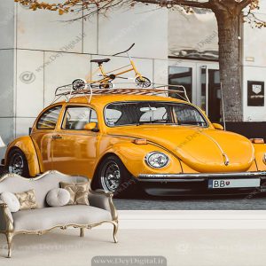 پوستر دیواری ماشین کلاسیک فولکس بیتل زرد