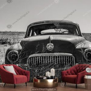 پوستر دیواری تصویر سیاه و سفید ماشین کلاسیک