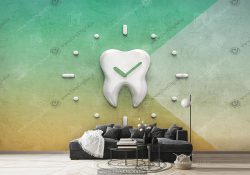 پوستر سه بعدی دندانپزشکی تلفیق طرح دندان و ساعت