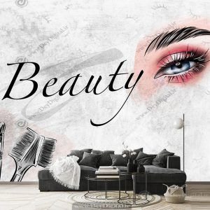 پوستر دیواری سالن زیبایی طرح نقاشی وسایل آرایشگاه