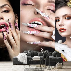 پوستر دیواری سالن زیبایی طرح مدل میکاپ شده مخصوص ناخن
