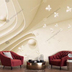 پوستر دیواری سه بعدی طرح هندسی و پروانه رنگ طلایی