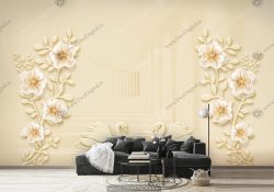 پوستر دیواری طرح سه بعدی گل طلایی