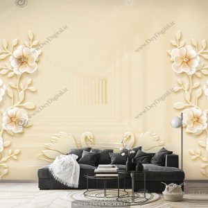 پوستر دیواری طرح سه بعدی گل طلایی