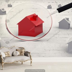 پوستر دیواری املاک طرح ذره بین و خانه