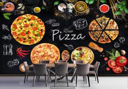 پوستر دیواری طرح گرافیکی پیتزا و تایپوگرافی