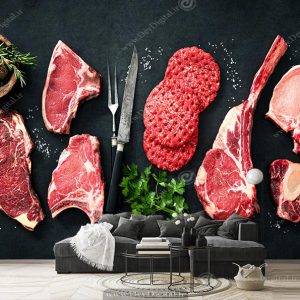 پوستر سه بعدی طرح گوشت گوسفندی برای قصابی