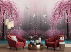 پوستر دیواری درختان با شکوفه صورتی BA-70321