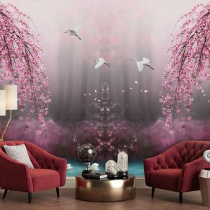 پوستر دیواری درختان با شکوفه صورتی BA-70321