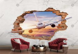 کاغذ دیواری سه بعدی اتاق پسر طرح هواپیما سه بعدی