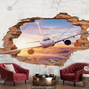 کاغذ دیواری سه بعدی اتاق پسر طرح هواپیما سه بعدی