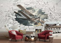 کاغذ دیواری سه بعدی هواپیما قدیمی پره دار
