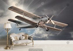 پوستر دیواری تصویر هواپیمای ملخی در حال پرواز