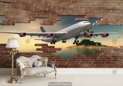 پوستر سه بعدی طرح هواپیمای مسافربری سفید