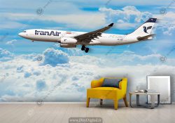 پوستر دیواری طرح هواپیمای مسافربری در آسمان آبی