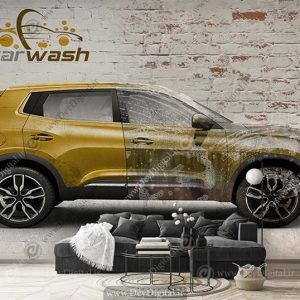 پوستر سه بعدی طرح ماشین زرد برای کارواش