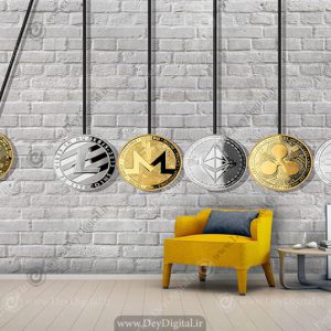 پوستر ارز دیجیتال طرح سکه بیتکوین