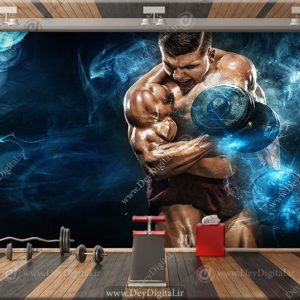 برچسب سه بعدی طرح ورزشکار در حال دمبل زدن