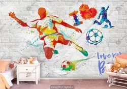 کاغذ دیواری سه بعدی طرح فوتبالی برای اتاق نوجوان پسر