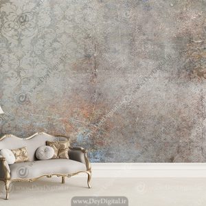 کاغذ دیواری پتینه پشت تلویزیون با طرح گل داماسک